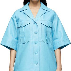 TOPSHOP BOUTIQUE SHEEP Leather Shirt JACKET BLUE